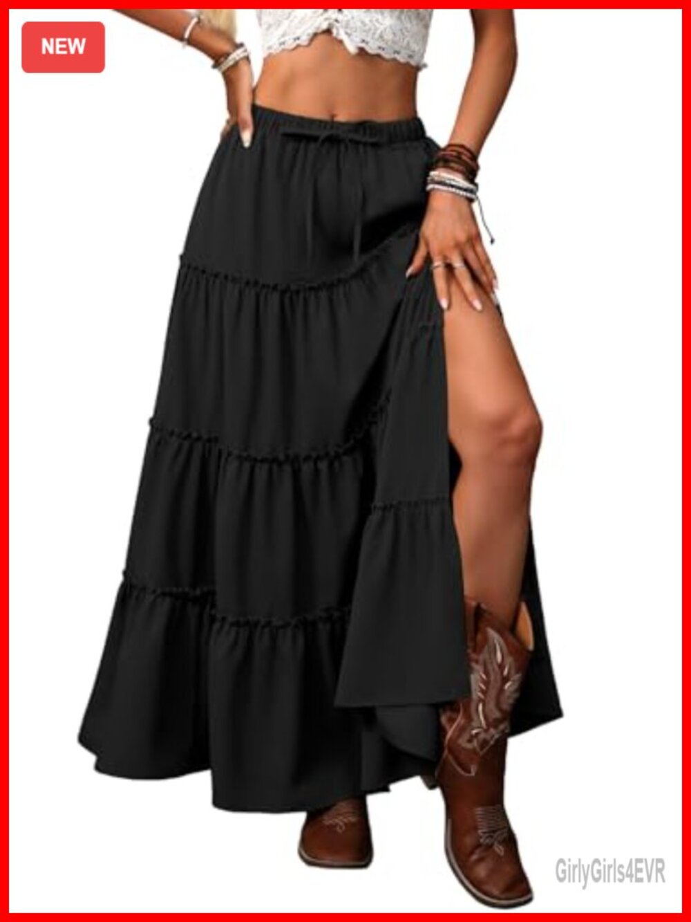 Boho Maxi Skirt with Pockets Side Slit A-Line Rayon Blend Summer